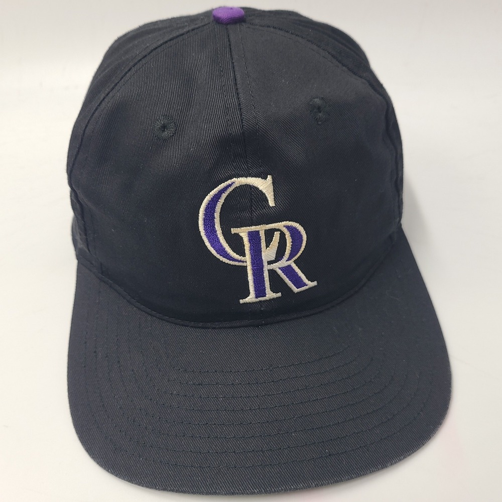Vintage Colorado Rockies Hat Snapback Twins Enterprise Black Purple MLB Baseball
